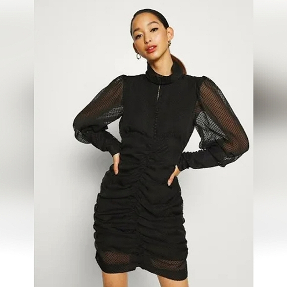 House Of Harlow 1960 Ruched Dress Long Sleeves #LBD - Picture 2 of 7